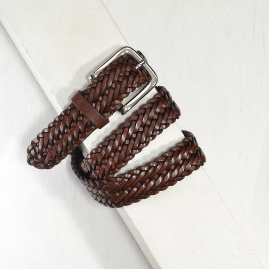 Classic Mid-Brown Woven Leather Belt