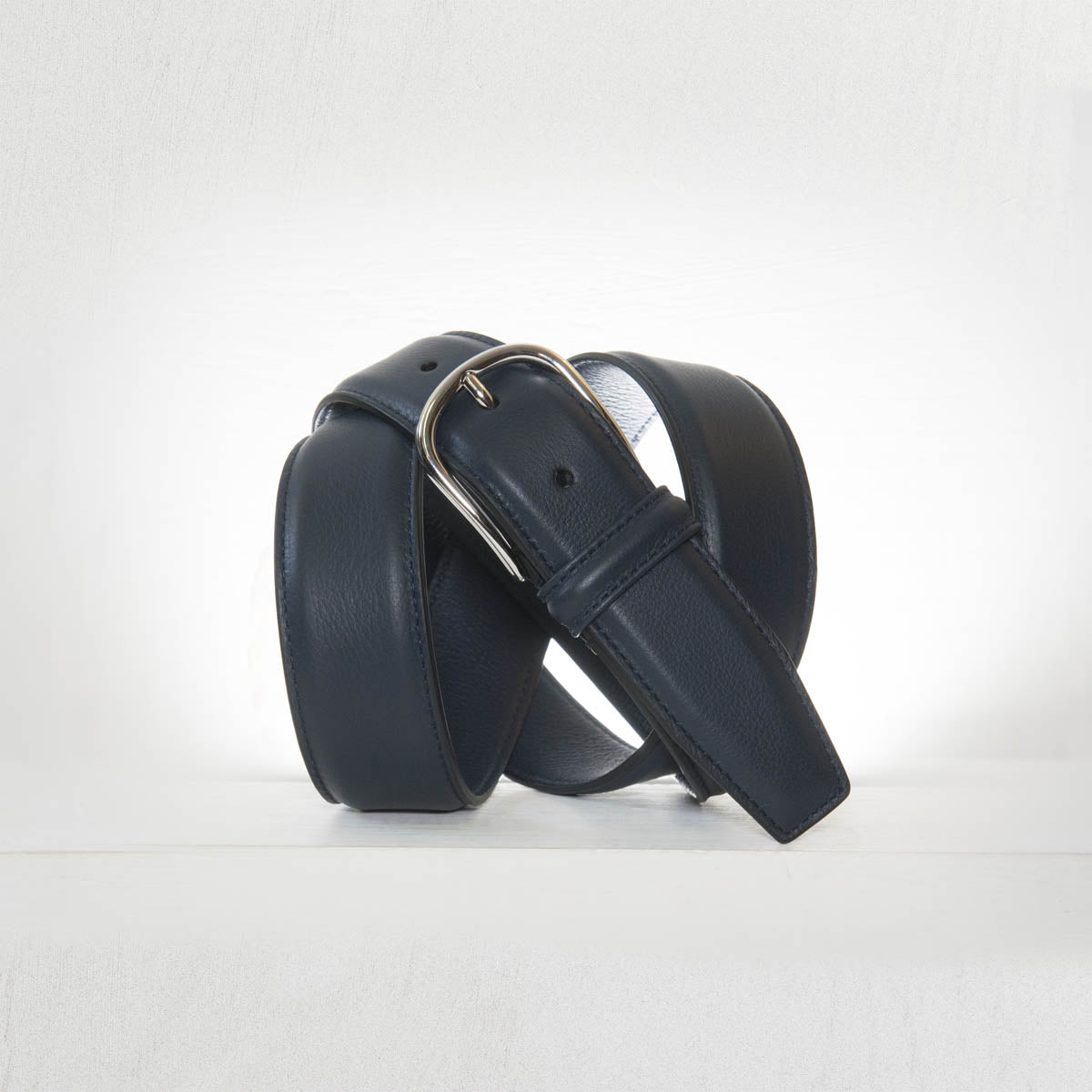 Classic Navy Stitched Nappa Belt