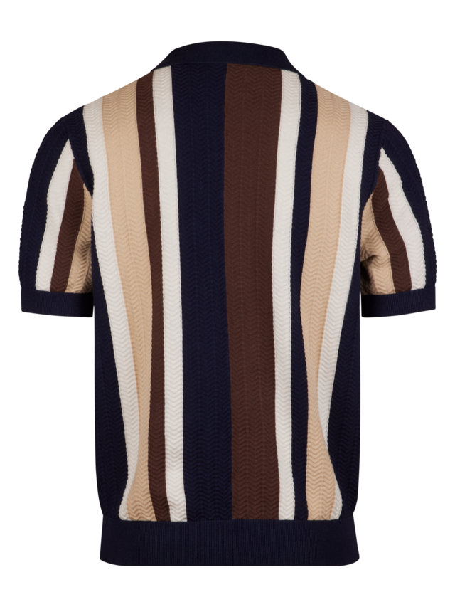 Stenstroms - Blue Textured Striped Linen/Cotton Polo Shirt