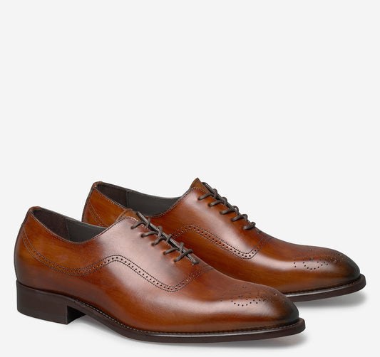 JOHNSTON & MURPHY Ellsworth Plain Toe Medallion Brown Leather Shoes