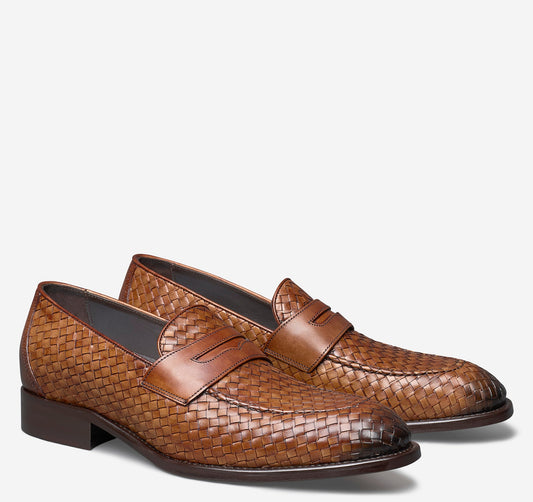 JOHNSTON & MURPHY Ellsworth Woven Penny Brown Leather Shoes